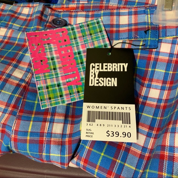 BLUE PLAID PANTS NEW Celebrity Design Sz 13 - Picture 4 of 6